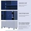 Rolling Mobile Kitchen Island with Drop Leaf - Solid Wood Top; Locking Wheels & Storage Cabinet 52.7 Inch Width(Dark blue)