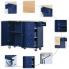 Rolling Mobile Kitchen Island with Drop Leaf - Solid Wood Top; Locking Wheels & Storage Cabinet 52.7 Inch Width(Dark blue)