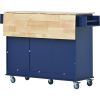 Rolling Mobile Kitchen Island with Drop Leaf - Solid Wood Top; Locking Wheels & Storage Cabinet 52.7 Inch Width(Dark blue)
