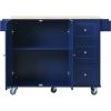 Rolling Mobile Kitchen Island with Drop Leaf - Solid Wood Top; Locking Wheels & Storage Cabinet 52.7 Inch Width(Dark blue)