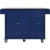 Rolling Mobile Kitchen Island with Drop Leaf - Solid Wood Top; Locking Wheels & Storage Cabinet 52.7 Inch Width(Dark blue)