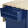 Rolling Mobile Kitchen Island with Drop Leaf - Solid Wood Top; Locking Wheels & Storage Cabinet 52.7 Inch Width(Dark blue)