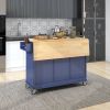 Rolling Mobile Kitchen Island with Drop Leaf - Solid Wood Top; Locking Wheels & Storage Cabinet 52.7 Inch Width(Dark blue)