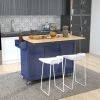 Rolling Mobile Kitchen Island with Drop Leaf - Solid Wood Top; Locking Wheels & Storage Cabinet 52.7 Inch Width(Dark blue)
