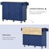 Rolling Mobile Kitchen Island with Drop Leaf - Solid Wood Top; Locking Wheels & Storage Cabinet 52.7 Inch Width(Dark blue)