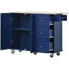 Rolling Mobile Kitchen Island with Drop Leaf - Solid Wood Top; Locking Wheels & Storage Cabinet 52.7 Inch Width(Dark blue)
