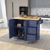 Rolling Mobile Kitchen Island with Drop Leaf - Solid Wood Top; Locking Wheels & Storage Cabinet 52.7 Inch Width(Dark blue)