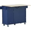 Rolling Mobile Kitchen Island with Drop Leaf - Solid Wood Top; Locking Wheels & Storage Cabinet 52.7 Inch Width(Dark blue)