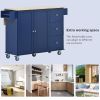 Rolling Mobile Kitchen Island with Drop Leaf - Solid Wood Top; Locking Wheels & Storage Cabinet 52.7 Inch Width(Dark blue)
