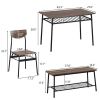 6-Piece Modern Dining Set for Home, Kitchen, Dining Room with Storage Racks, Rectangular Table, Bench, 4 Chairs, Steel Frame - Natural Color