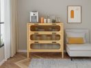 Bamboo 3 Drawer Cabinet, Buffet Sideboard Storage Cabinet, Buffet Server Console Table, for Dining Room, Living Room, Kitchen, Hallway
