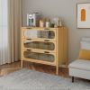 Bamboo 3 Drawer Cabinet, Buffet Sideboard Storage Cabinet, Buffet Server Console Table, for Dining Room, Living Room, Kitchen, Hallway