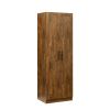 High wardrobe and kitchen cabinet with 2 doors and 3 partitions to separate 4 storage spaces; walnut