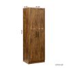 High wardrobe and kitchen cabinet with 2 doors and 3 partitions to separate 4 storage spaces; walnut