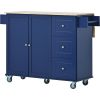 Rolling Mobile Kitchen Island with Drop Leaf - Solid Wood Top; Locking Wheels & Storage Cabinet 52.7 Inch Width(Dark blue)