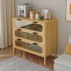 Bamboo 3 Drawer Cabinet, Buffet Sideboard Storage Cabinet, Buffet Server Console Table, for Dining Room, Living Room, Kitchen, Hallway
