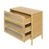 Bamboo 3 Drawer Cabinet, Buffet Sideboard Storage Cabinet, Buffet Server Console Table, for Dining Room, Living Room, Kitchen, Hallway