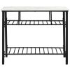 TOPMAX Rustic Farmhouse Counter Height Dining Kitchen Kitchen Island Prep Table; Kitchen Storage Rack with Worktop and 2 Shelves; Faux-Marble; White