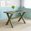 3 Pieces Farmhouse Rustic Wood Kitchen Dining Table Set with 2 Upholstered Benches